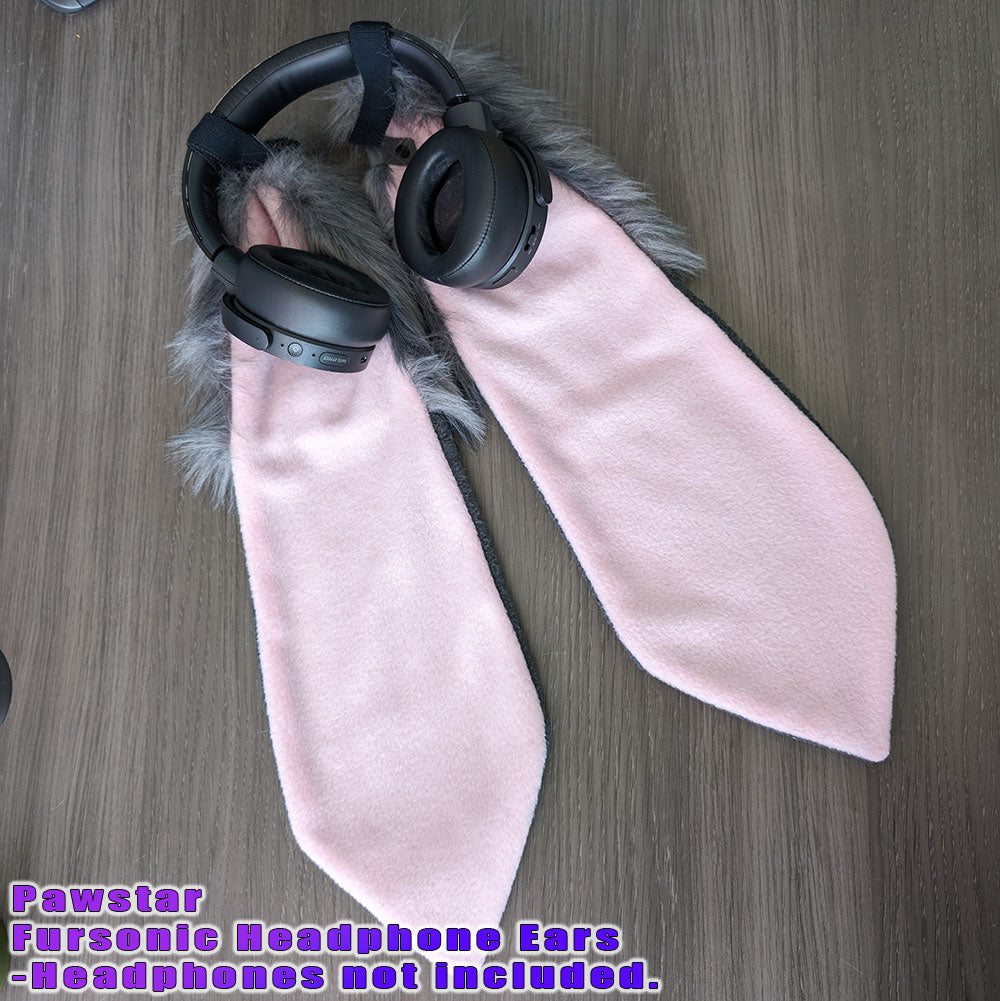 Gray Pawstar Fursonic Bunny Headphone Ears - bunny ear headphone adapters for costumes, cosplay, fursuit, fashion, therian front
