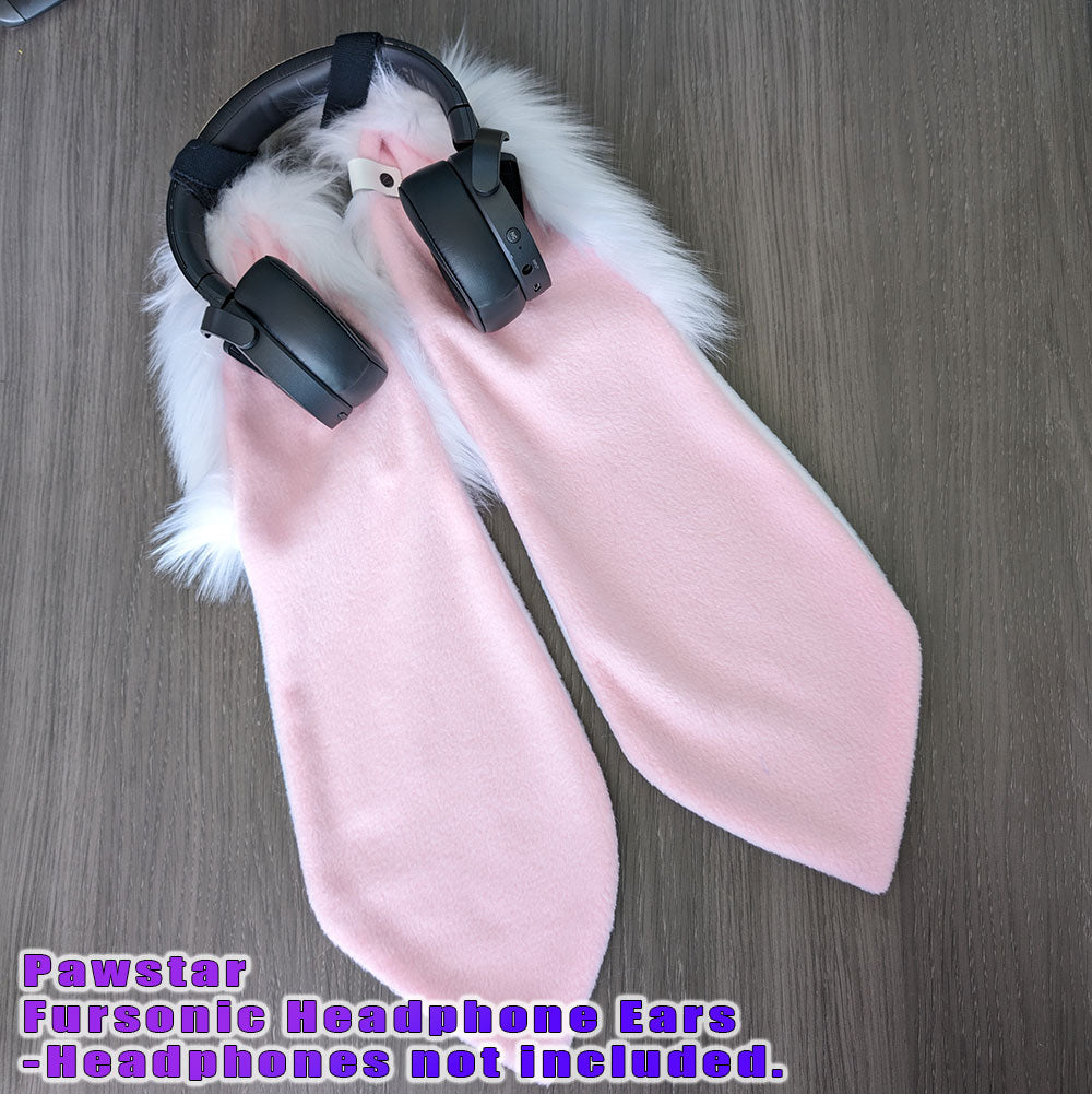 White Pawstar Fursonic Bunny Headphone Ears - bunny ear headphone adapters for costumes, cosplay, fursuit, fashion, therian front