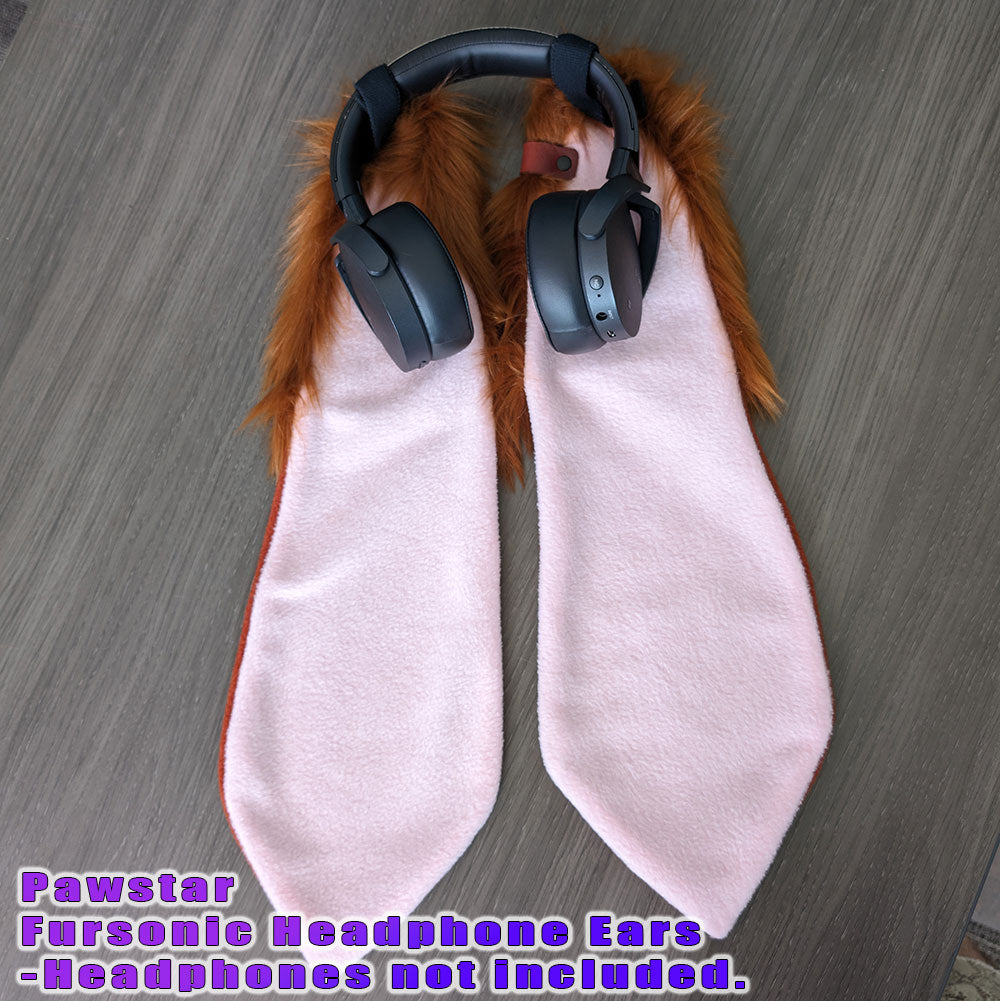 Rust Pawstar Fursonic Bunny Headphone Ears - bunny ear headphone adapters for costumes, cosplay, fursuit, fashion, therian front