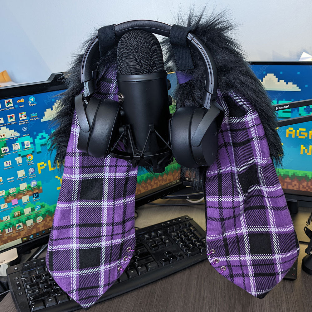 Purple Fursonic Pin Punx Bunny Headphone Ears - bunny ear headphone adapter for costumes, cosplay, fursuit, fashion, therian, streaming