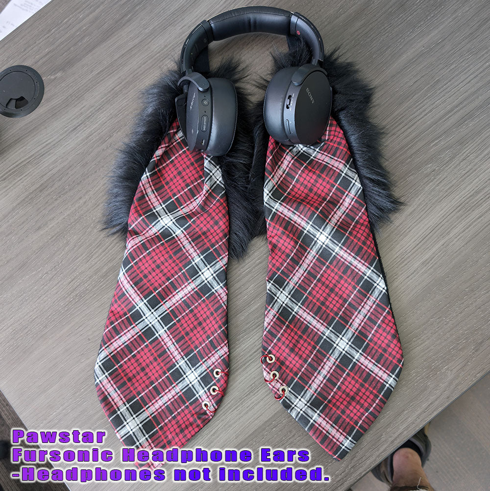 Red Fursonic Pin Punx Bunny Headphone Ears - bunny ear headphone adapter for costumes, cosplay, fursuit, fashion, therian, streaming