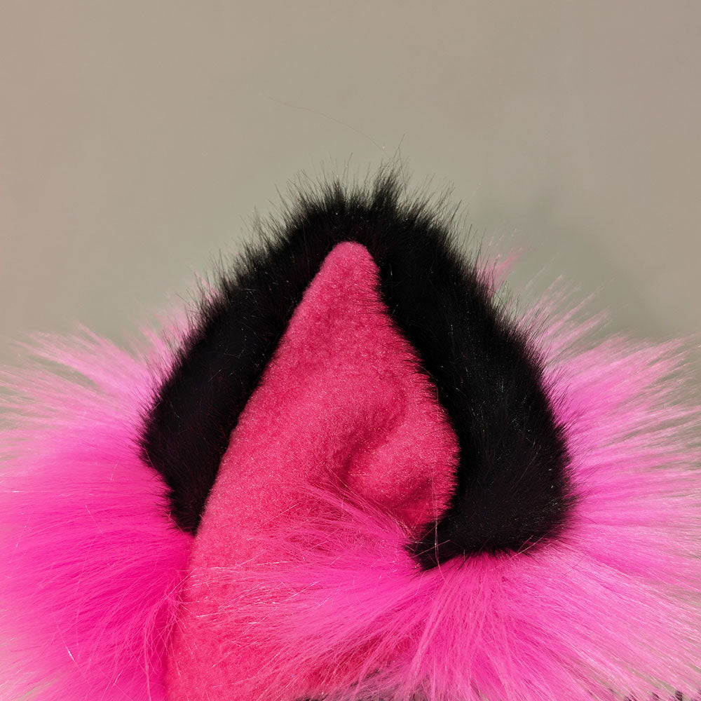 Hot Pink Fursonic Mew 2-tone Headphone Ear Sleeves -  cat ear headphone adapters for costumes, cosplay, fursuit, fashion, therian