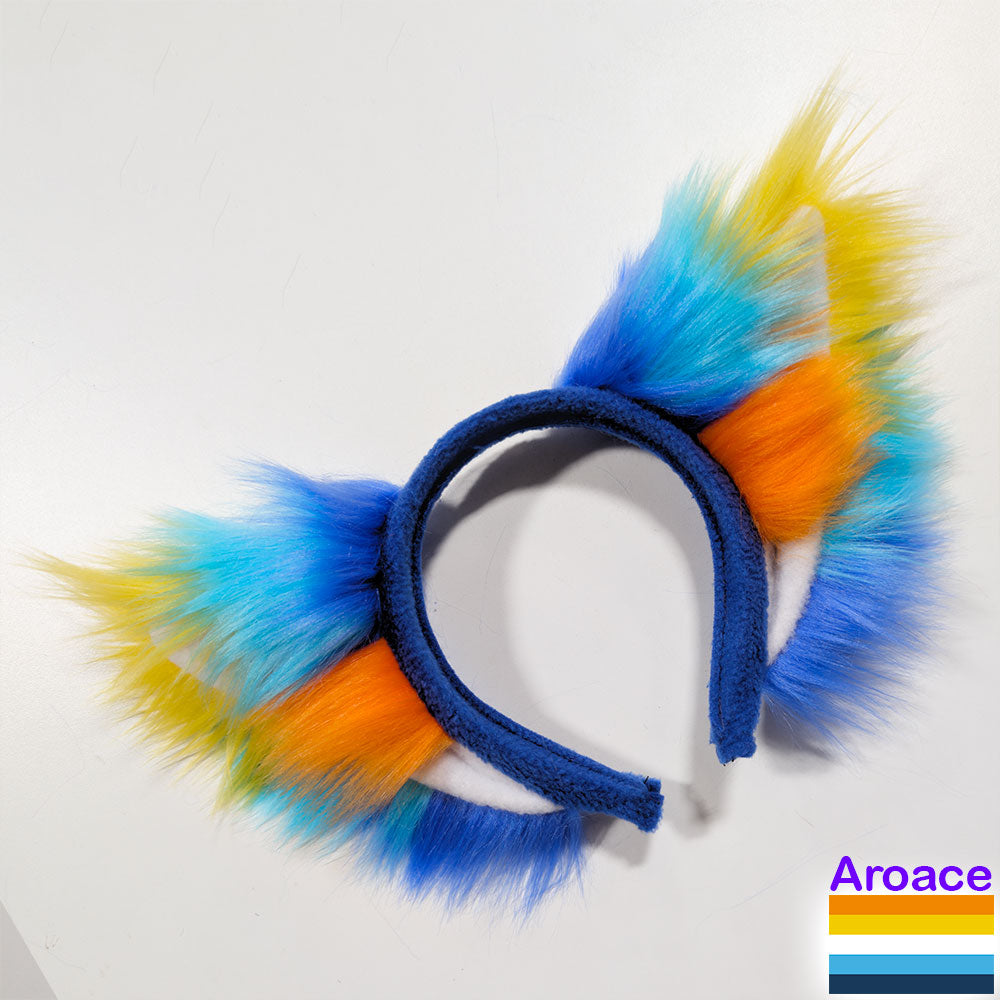 Aroace Pawstar Pride Theme Ear Headband - animal ear headband for costumes, cosplay, fursuit, fashion, therian, pride month, lgbt