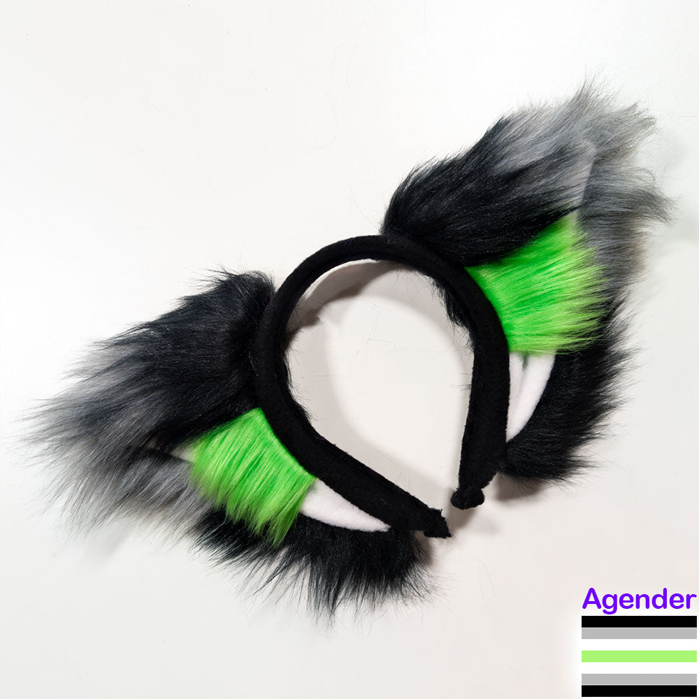 Agender Pawstar Pride Theme Ear Headband - animal ear headband for costumes, cosplay, fursuit, fashion, therian, pride month, lgbt