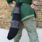 Pawstar Raccoon and tanuki tail for cosplay and fursuit gray and black