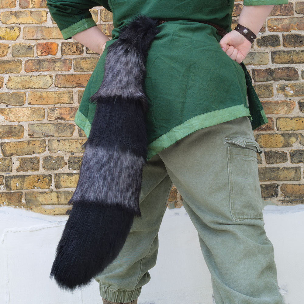 Pawstar Raccoon and tanuki tail for cosplay and fursuit gray and black