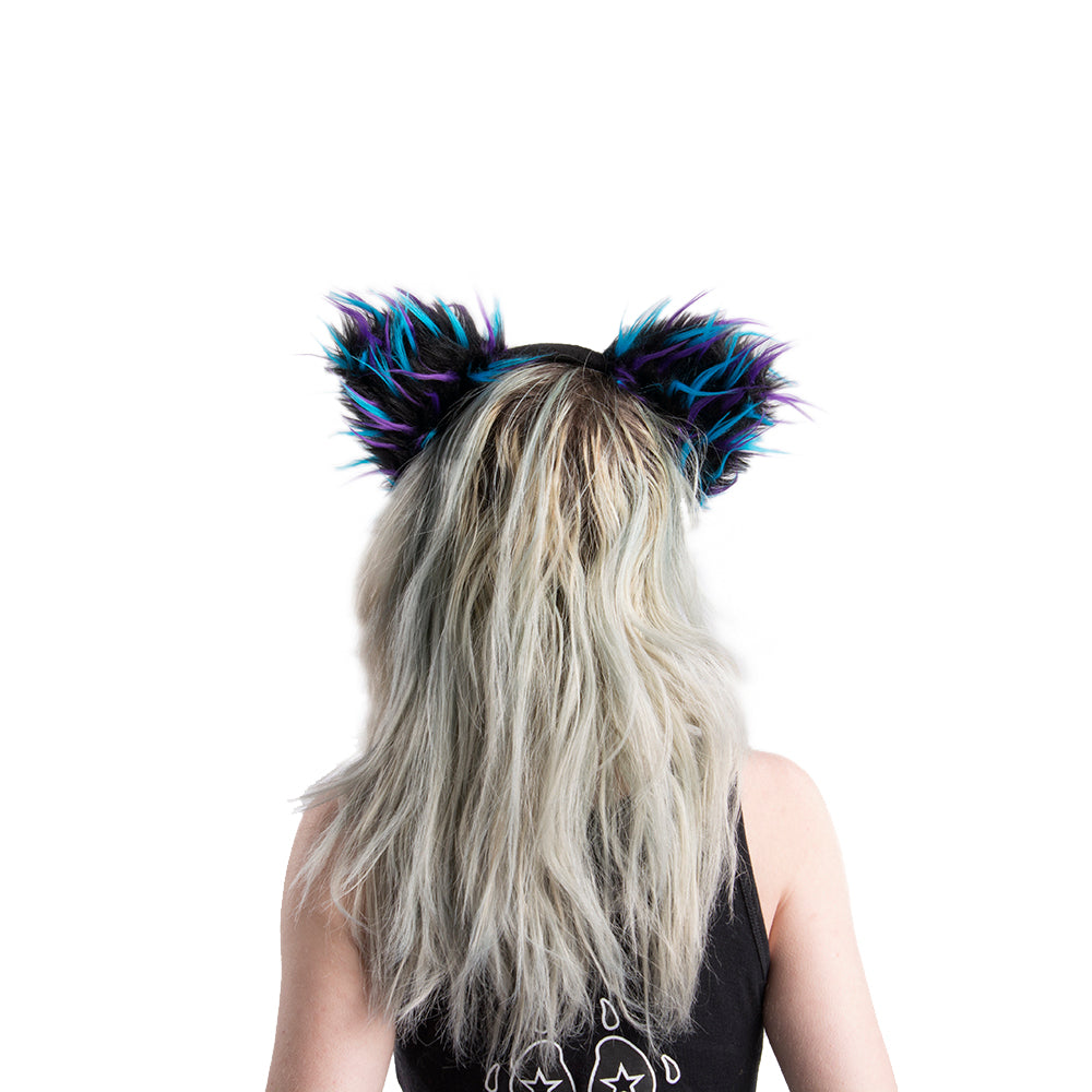 Party Furz Fluffy Mew Ear Headband - cat ear headband for costumes, cosplay, fursuit, fashion, therian back