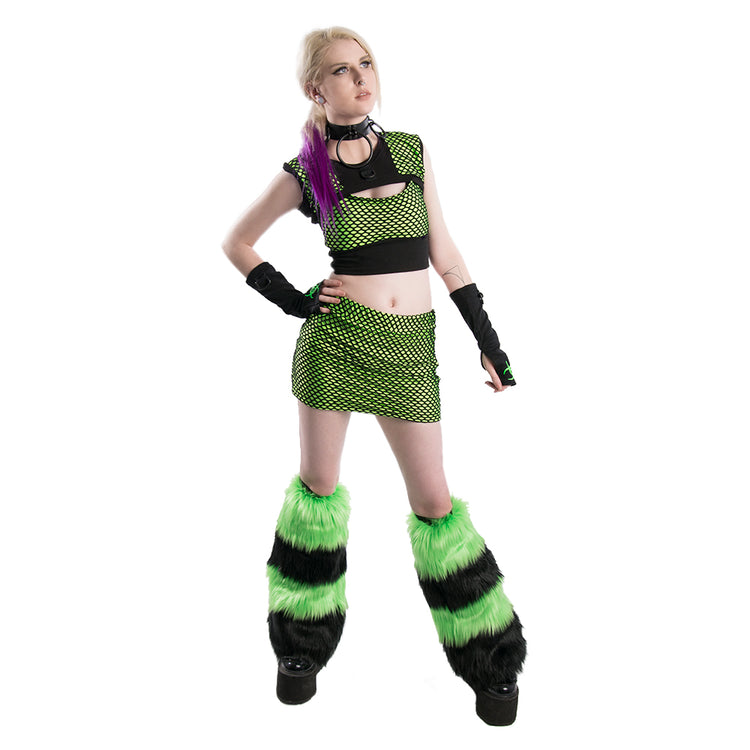  Pawstar fluffy stripey dance rave leg warmer. Great for halloween costume and furry cosplay.
