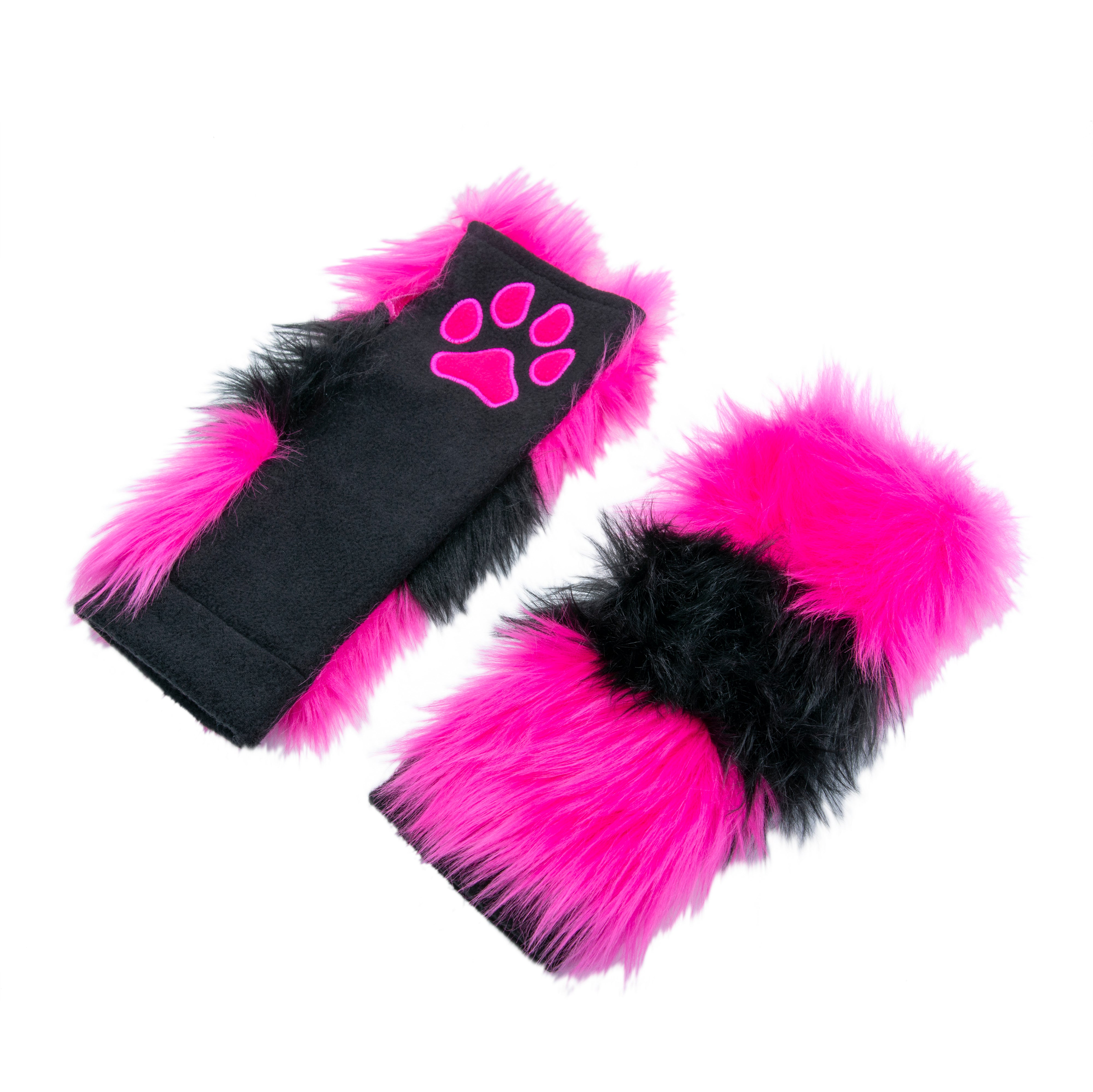 hot pink Stripey Paw Warmer hand paw gloves by Pawstar.