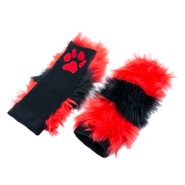 red Stripey Paw Warmer hand paw gloves by Pawstar.