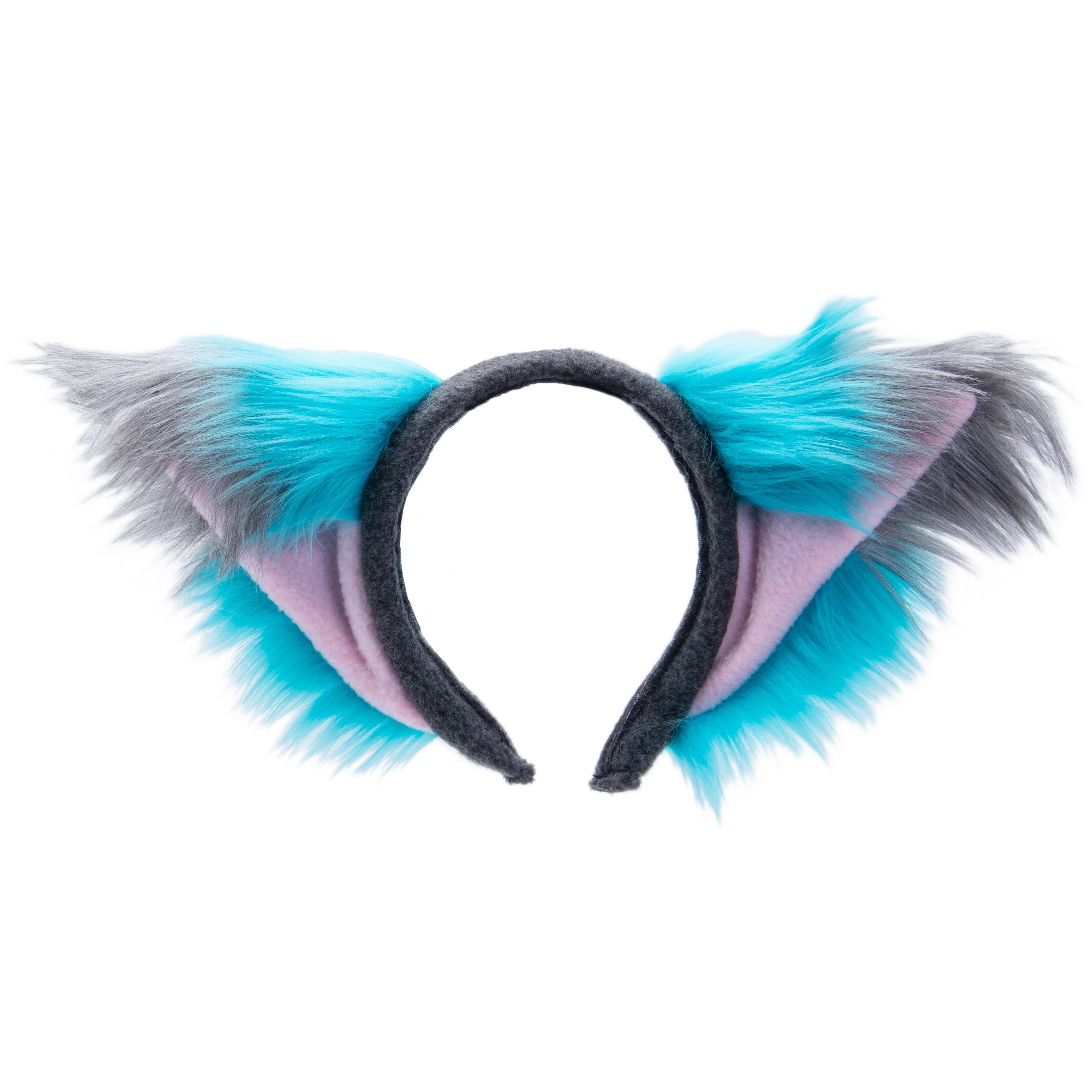 Teal/Gray Cheshire Fox Ear Headband  - fox ear headband for costumes, cosplay, fursuit, fashion, therian, alice in wonderland