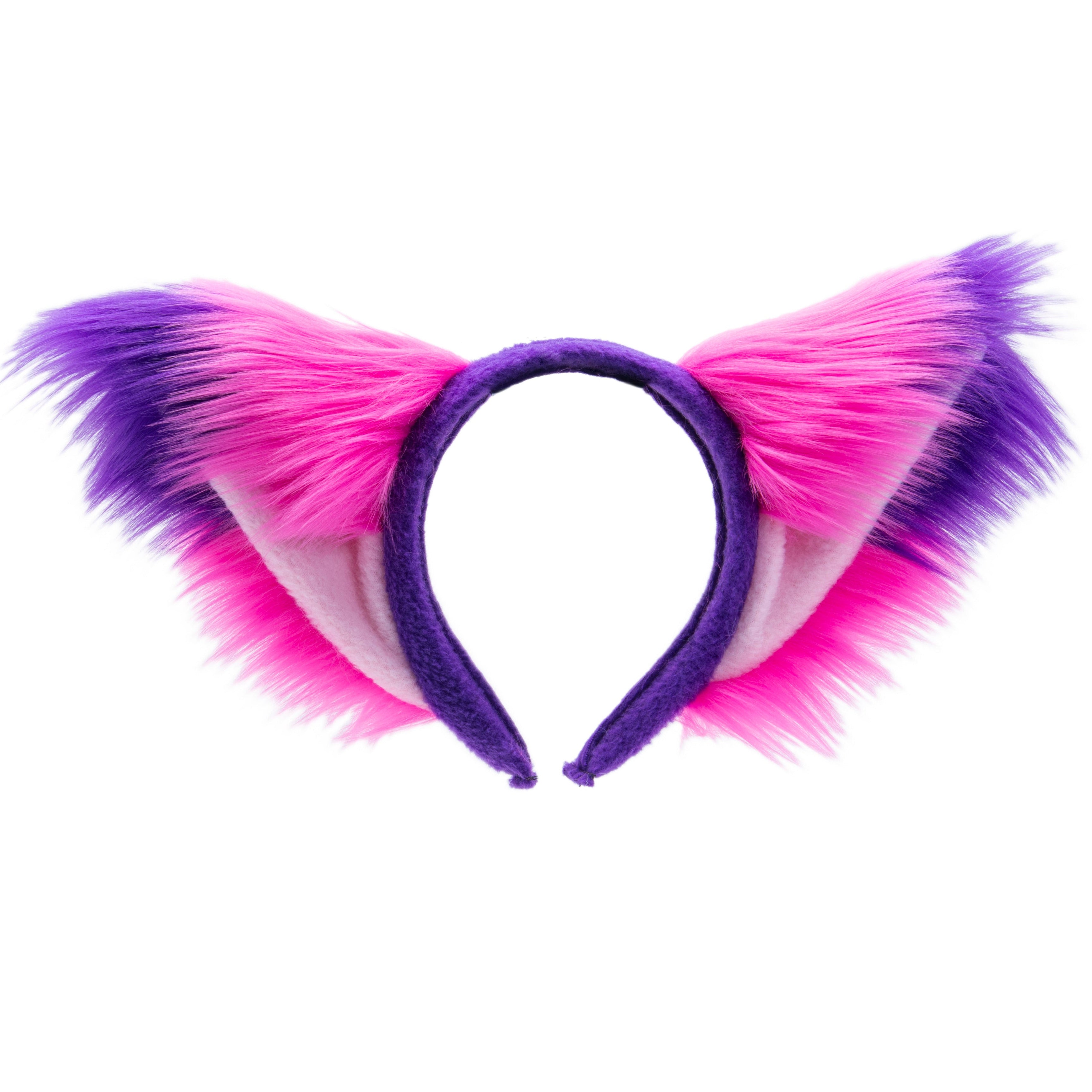 Pink/Purple Cheshire Fox Ear Headband  - fox ear headband for costumes, cosplay, fursuit, fashion, therian, alice in wonderland