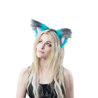 Teal/Gray Cheshire Fox Ear Headband  - fox ear headband for costumes, cosplay, fursuit, fashion, therian, alice in wonderland model