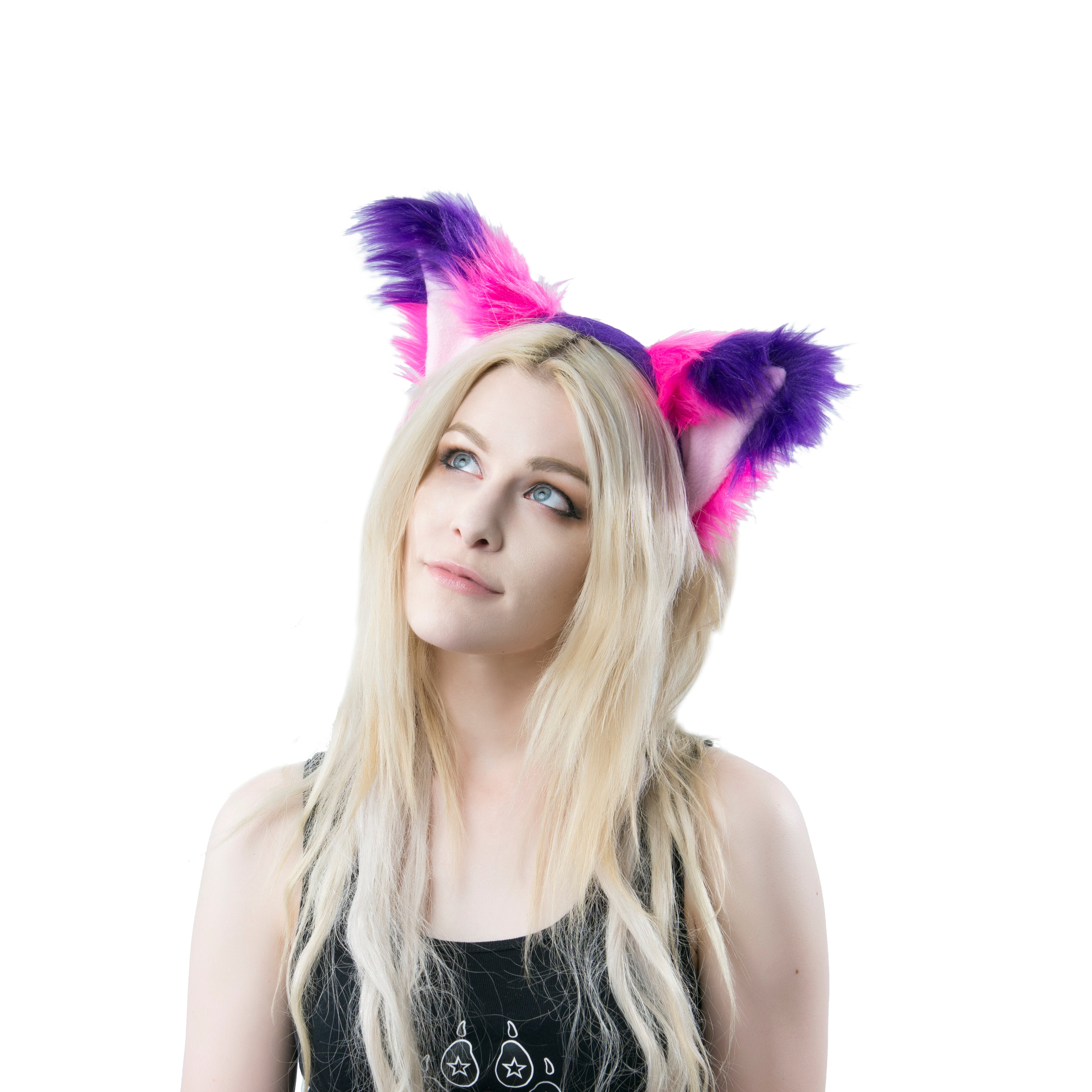 Pink/Purple Cheshire Fox Ear Headband  - fox ear headband for costumes, cosplay, fursuit, fashion, therian, alice in wonderland model