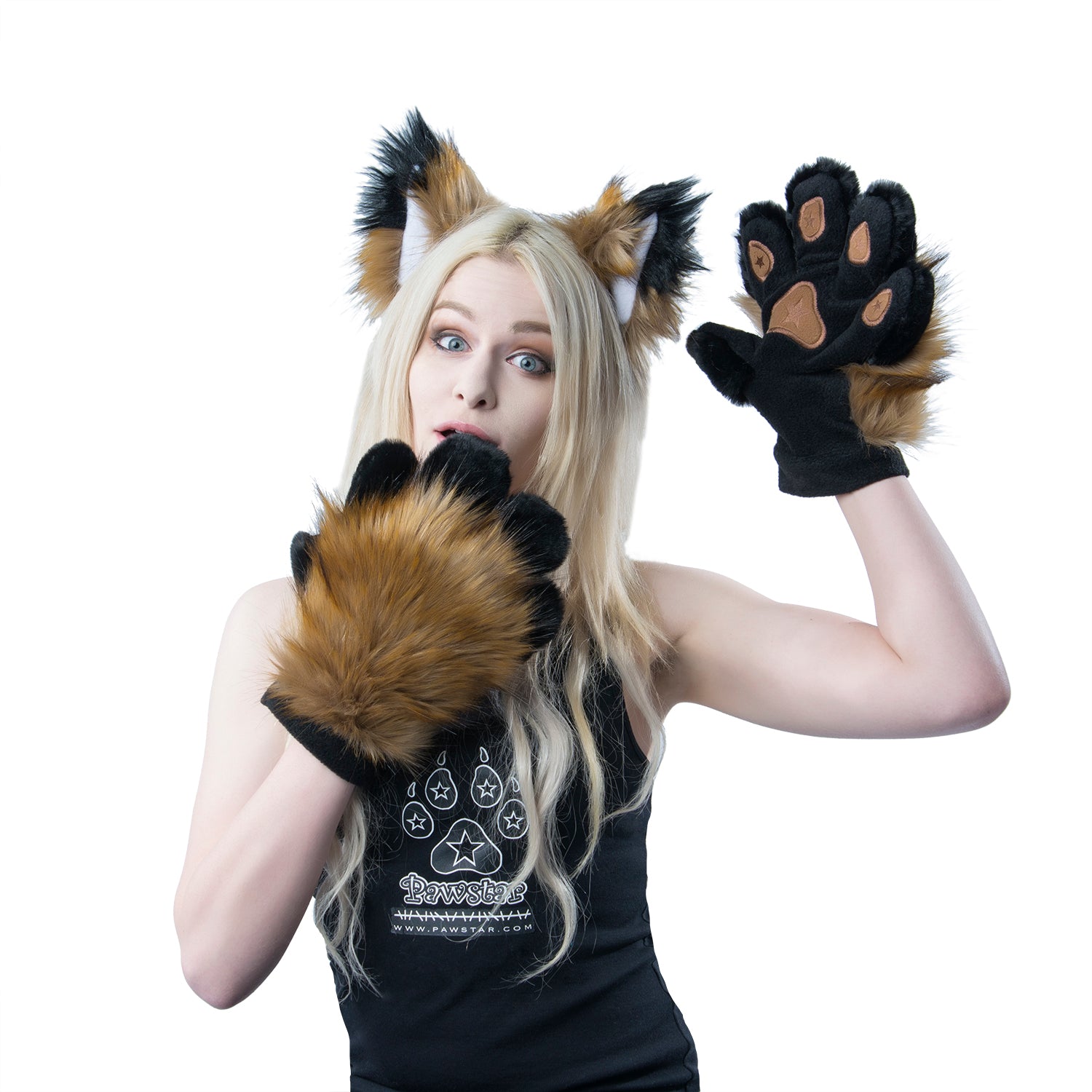 Pepper Fox Fur PawMitts - Pawstar Pawstar PawMitts cosplay, costume, furry, hand paws, paw, PawMitts, ship-15, ship-30day