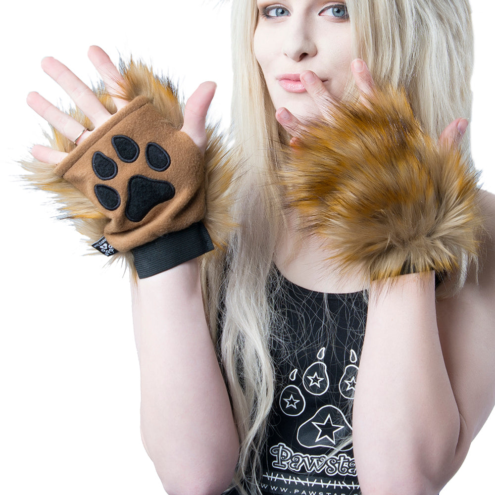 Pawstar pepper fox fur fingerless furry pawlet hand paw gloves.