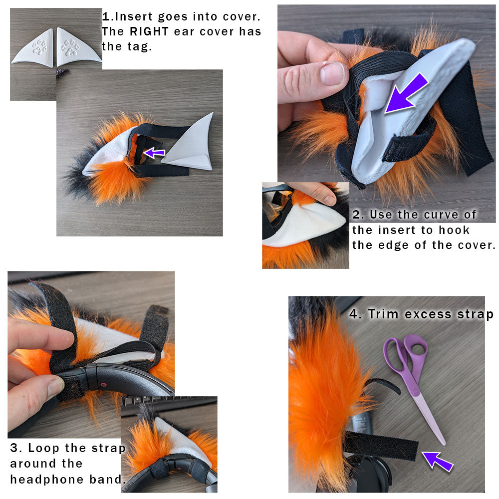 Red Pawstar Fursonic Fox Headphone Ears - Fox ear headphone adapters for costumes, cosplay, fursuit, fashion, therian instructions