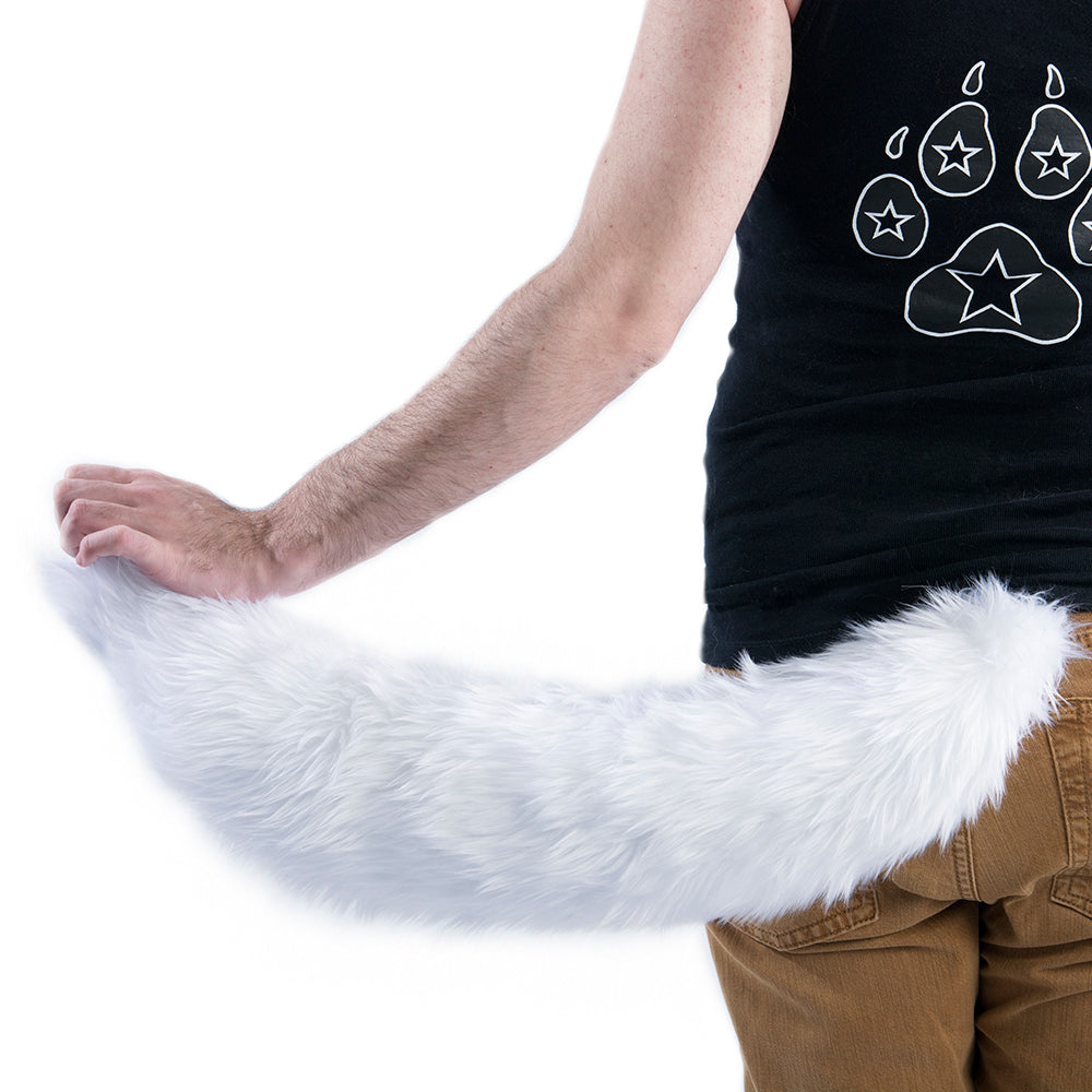 white Pawstar Full Wolf Tail furry partial fursuit halloween costume cosplay accessory