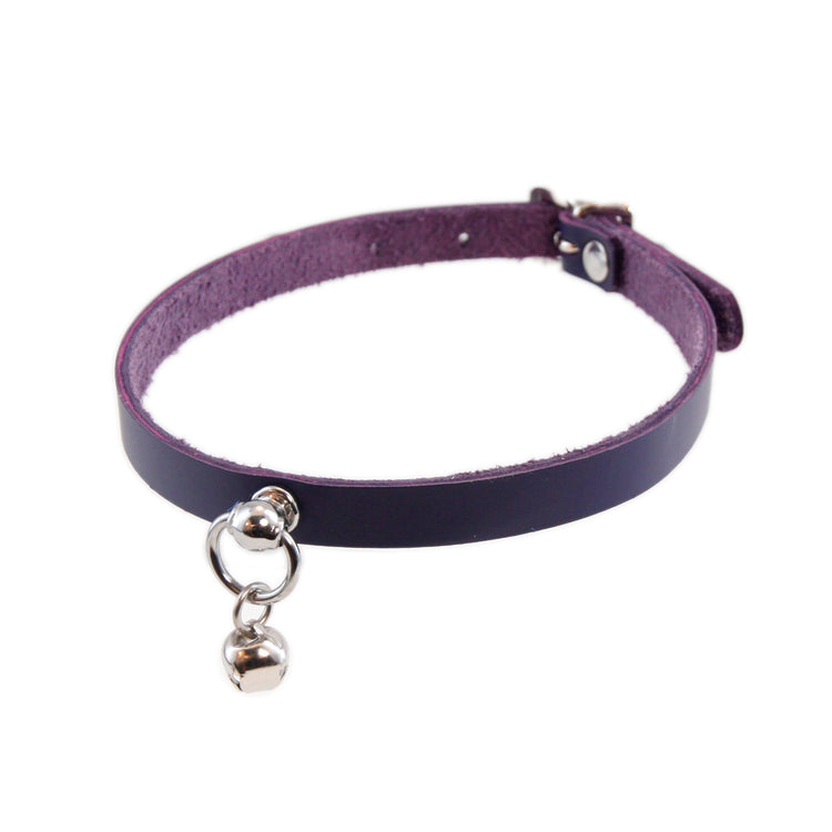 purple Pawstar leather Mini Kitty Bell collar for costume cosplay and cat girls.