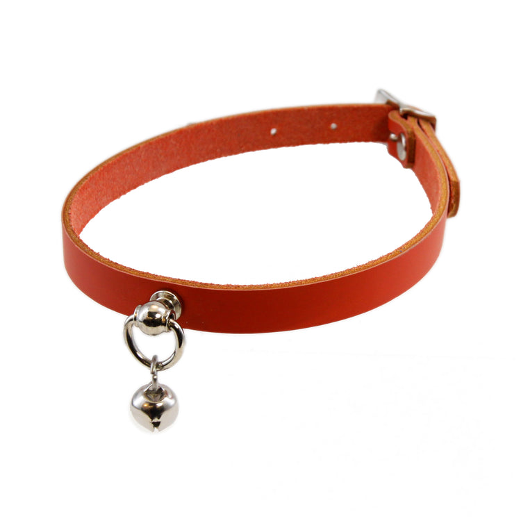orange Pawstar leather Mini Kitty Bell collar for costume cosplay and cat girls.