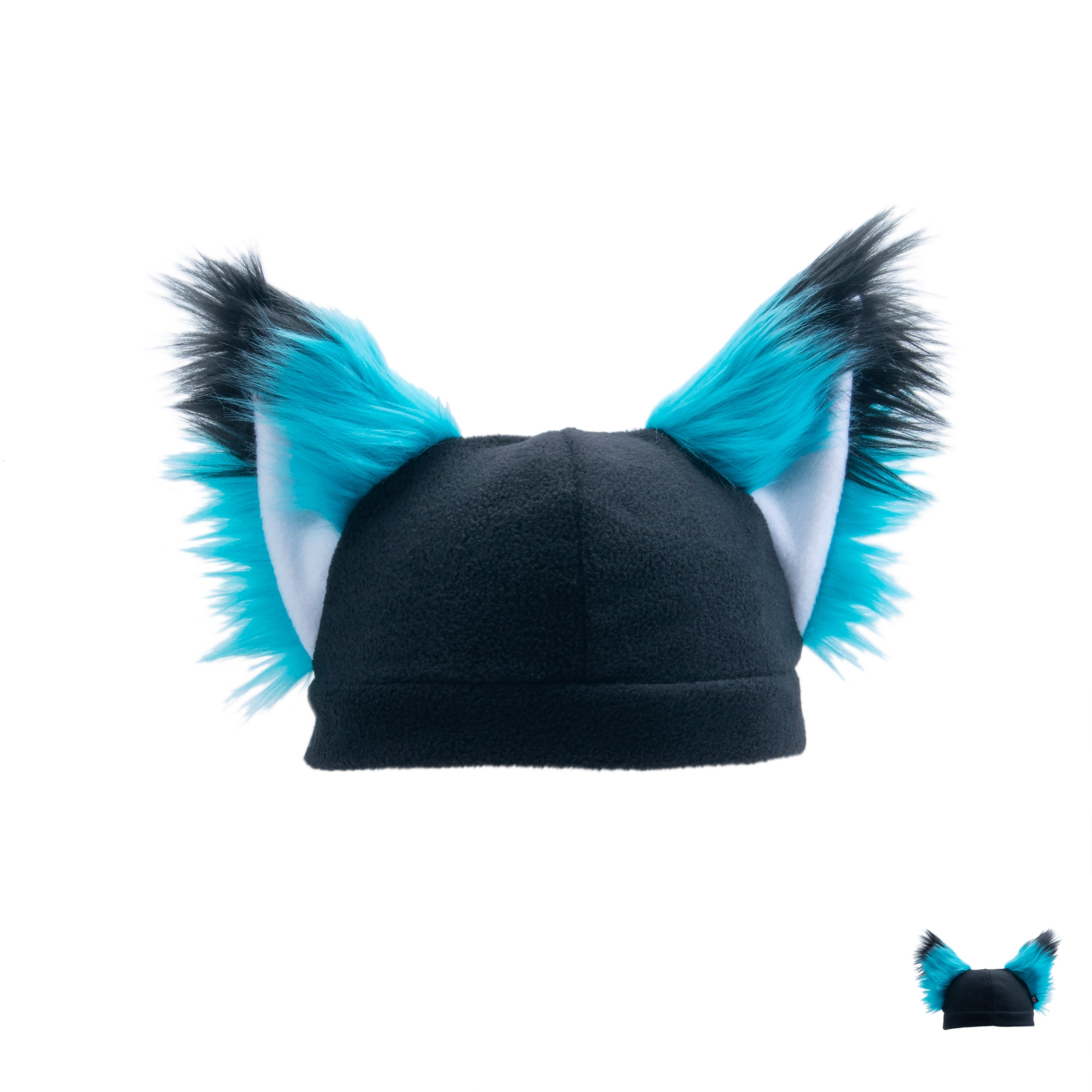 Pawstar Fox Yip Hat fleece and faux fur fox canine wold cap for furries partial fursuit halloween costume and cosplay turquoise