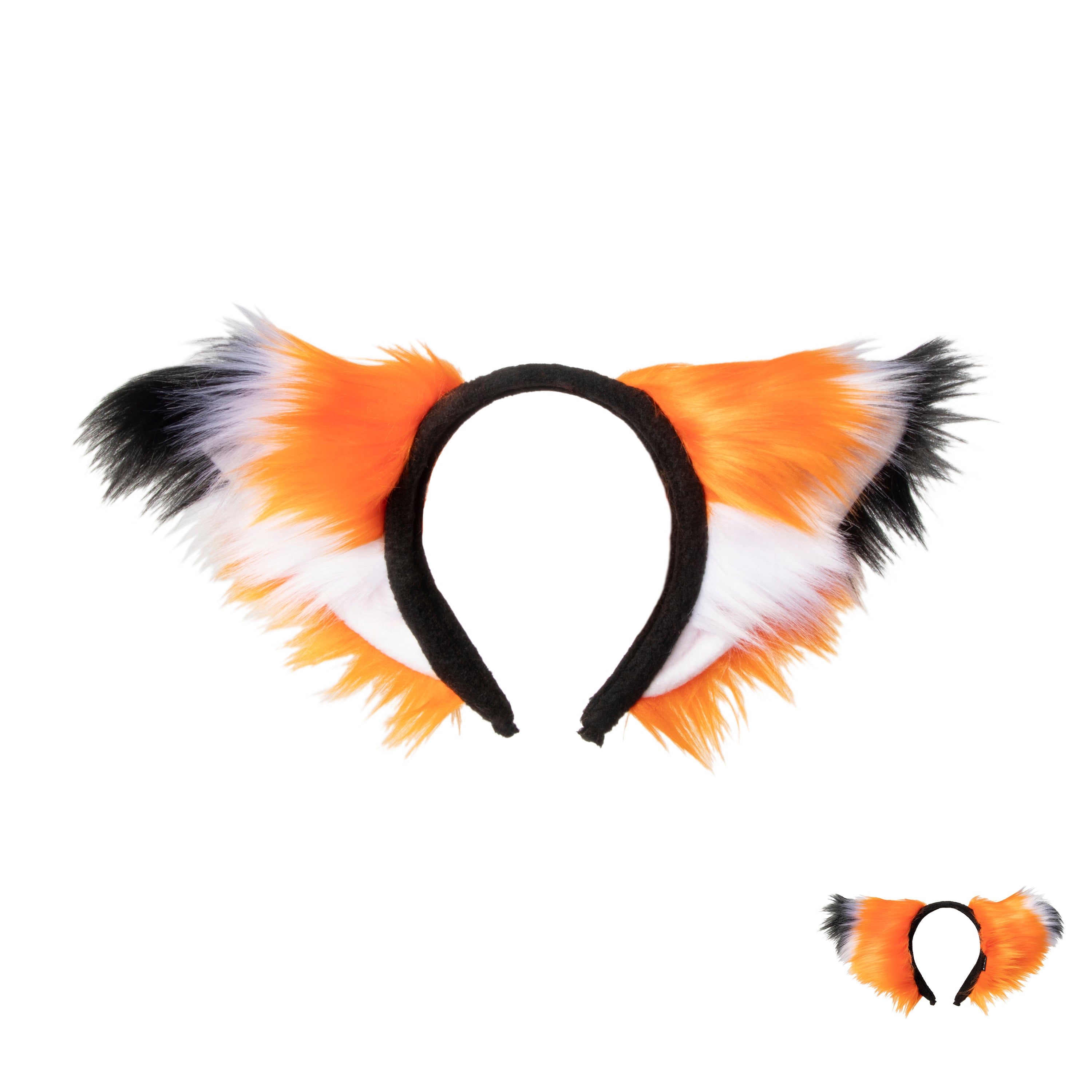 Pawstar orange fox ears headband for costumes, cosplay, fursuit, fashion, therian. Made in the USA since 2003.