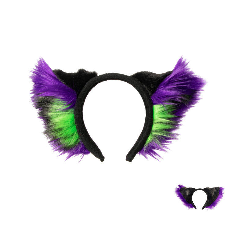 purple and lime Pawstar furry deluxe fancy wolf ear headband. For halloween costume cosplay and furry.