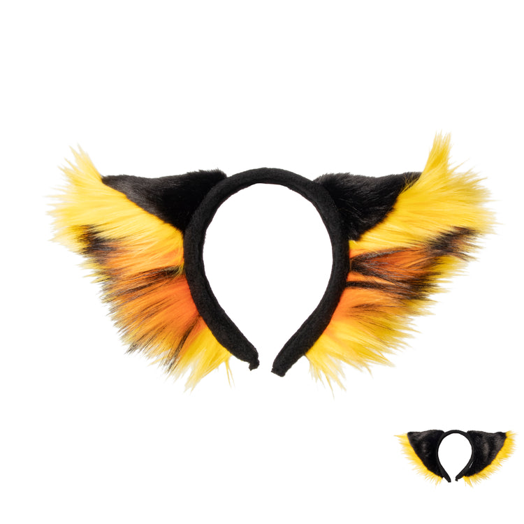 yellow and orange Pawstar furry deluxe fancy wolf ear headband. For halloween costume cosplay and furry.