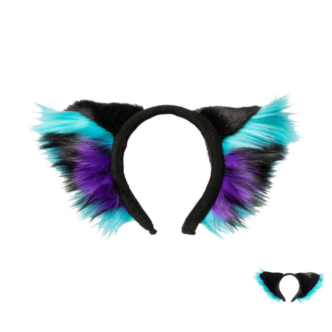 turquoise and purple Pawstar furry deluxe fancy wolf ear headband. For halloween costume cosplay and furry.