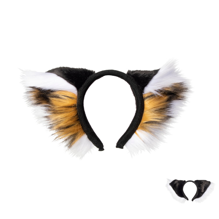 white and brown Pawstar furry deluxe fancy wolf ear headband. For halloween costume cosplay and furry.