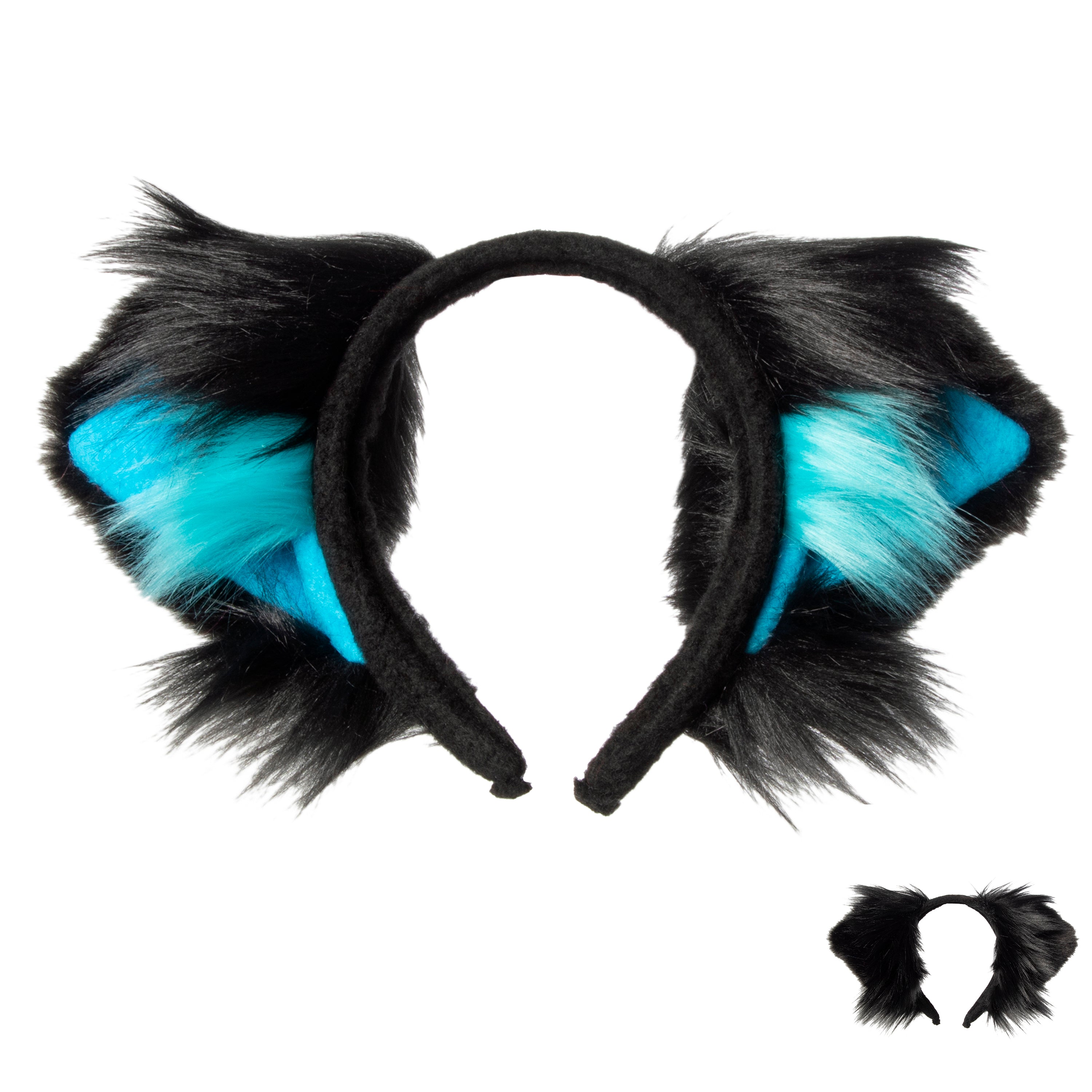 Turquoise Pawstar Kitty Ear+ Headband -  cat ear headband for costumes, cosplay, fursuit, fashion, therian