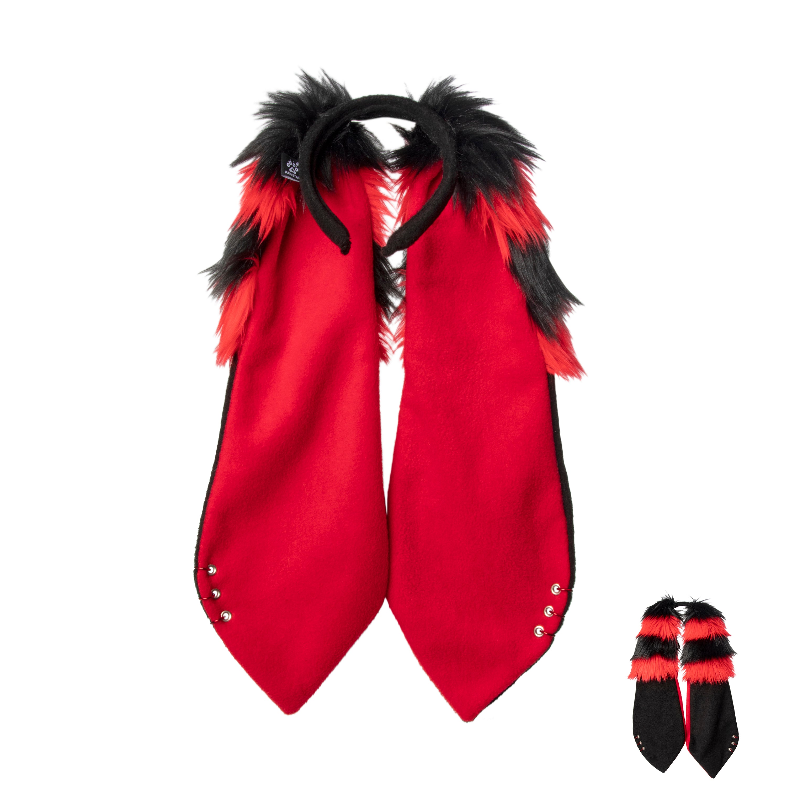 Red Pawstar Floppy Bunny Ear+ Headband - bunny ears headband for costumes, cosplay, fursuit, fashion, therian