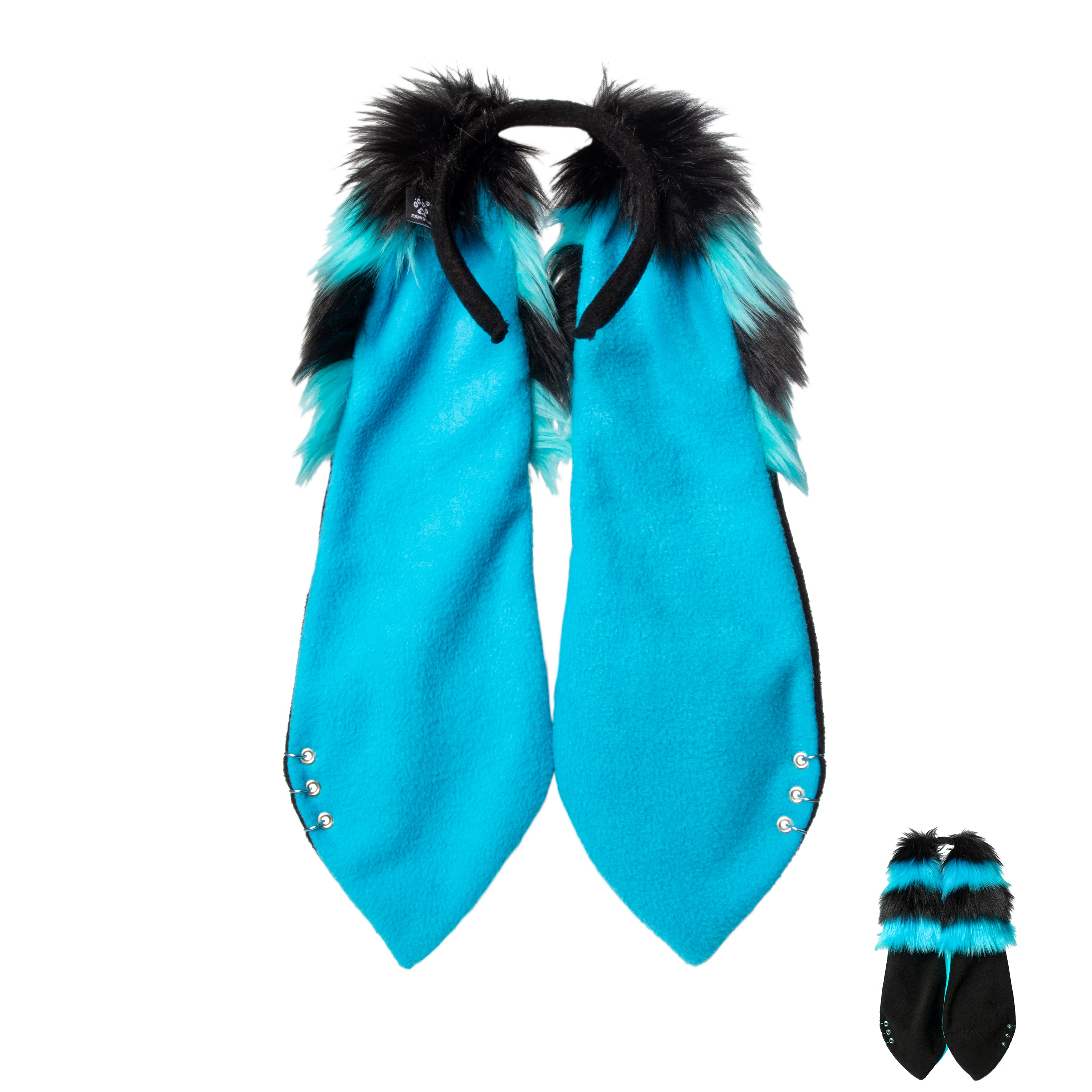 Turquoise Pawstar Floppy Bunny Ear+ Headband - bunny ears headband for costumes, cosplay, fursuit, fashion, therian