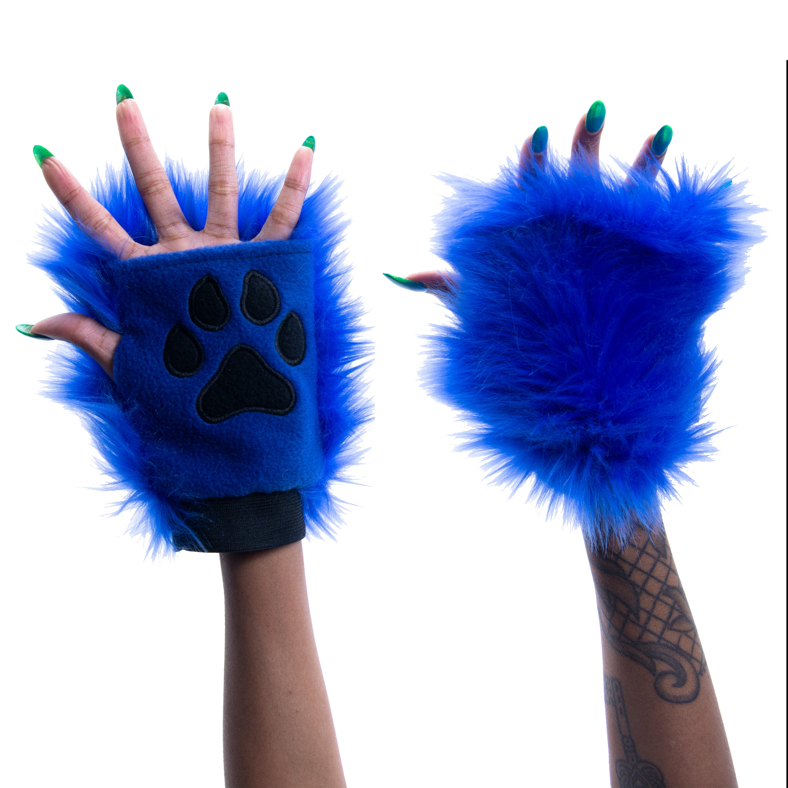 blue Pawlets faux fur partial fursuit hand paw gloves furry halloween costume anime cosplay