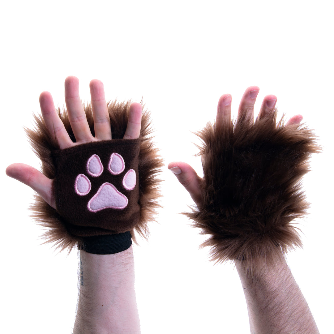 brown Pawstar pawlet furry hand glove paws.