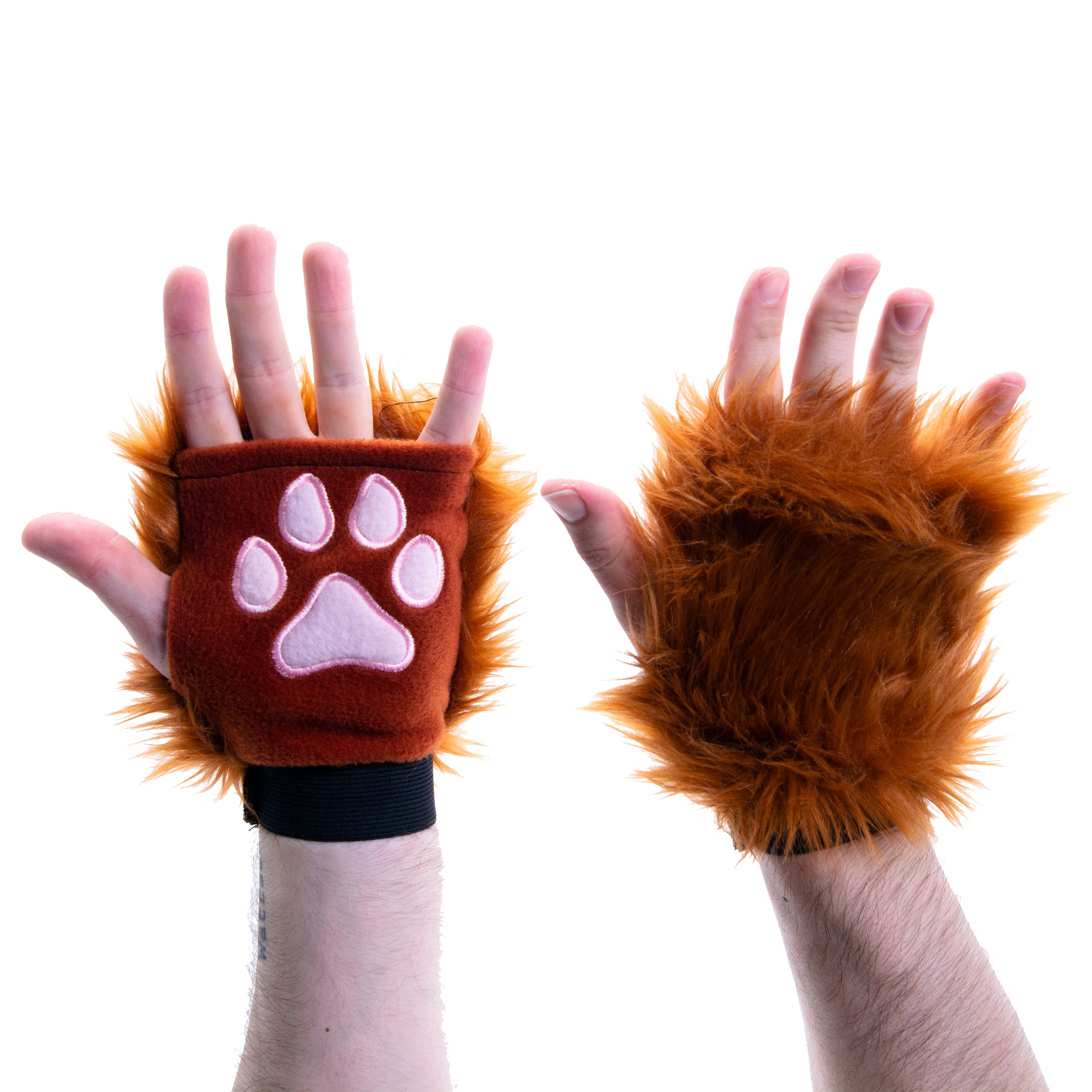 Rust brown Pawlets faux fur partial fursuit hand paw gloves furry halloween costume anime cosplay