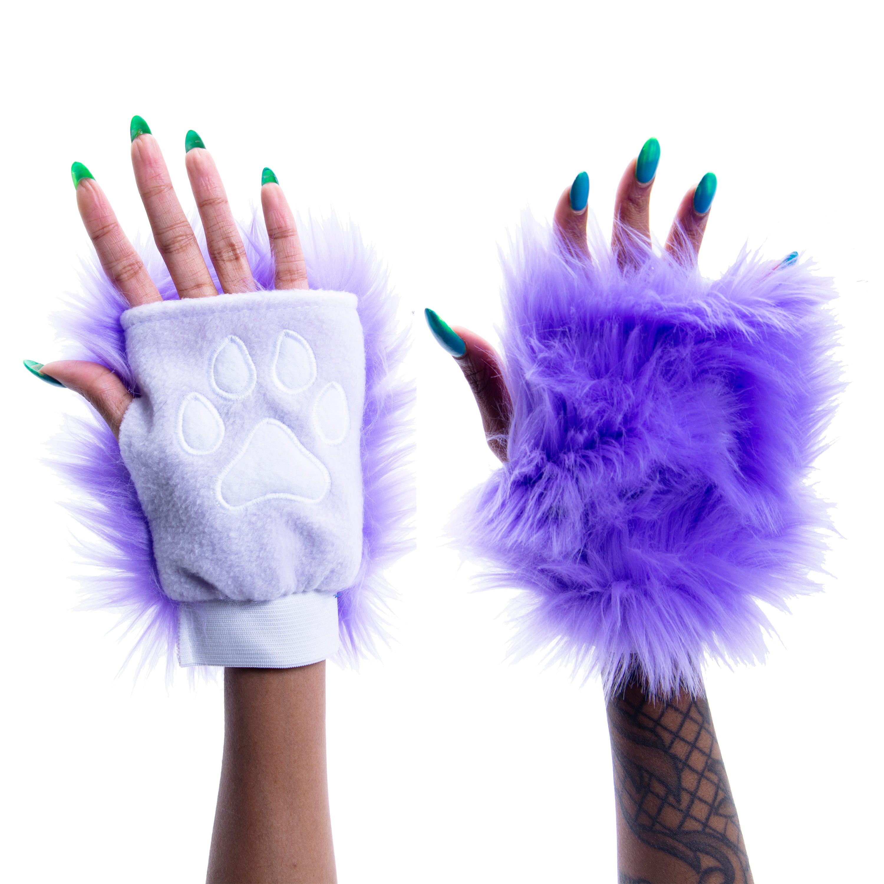 lilac lavender Pawlets faux fur partial fursuit hand paw gloves furry halloween costume anime cosplay