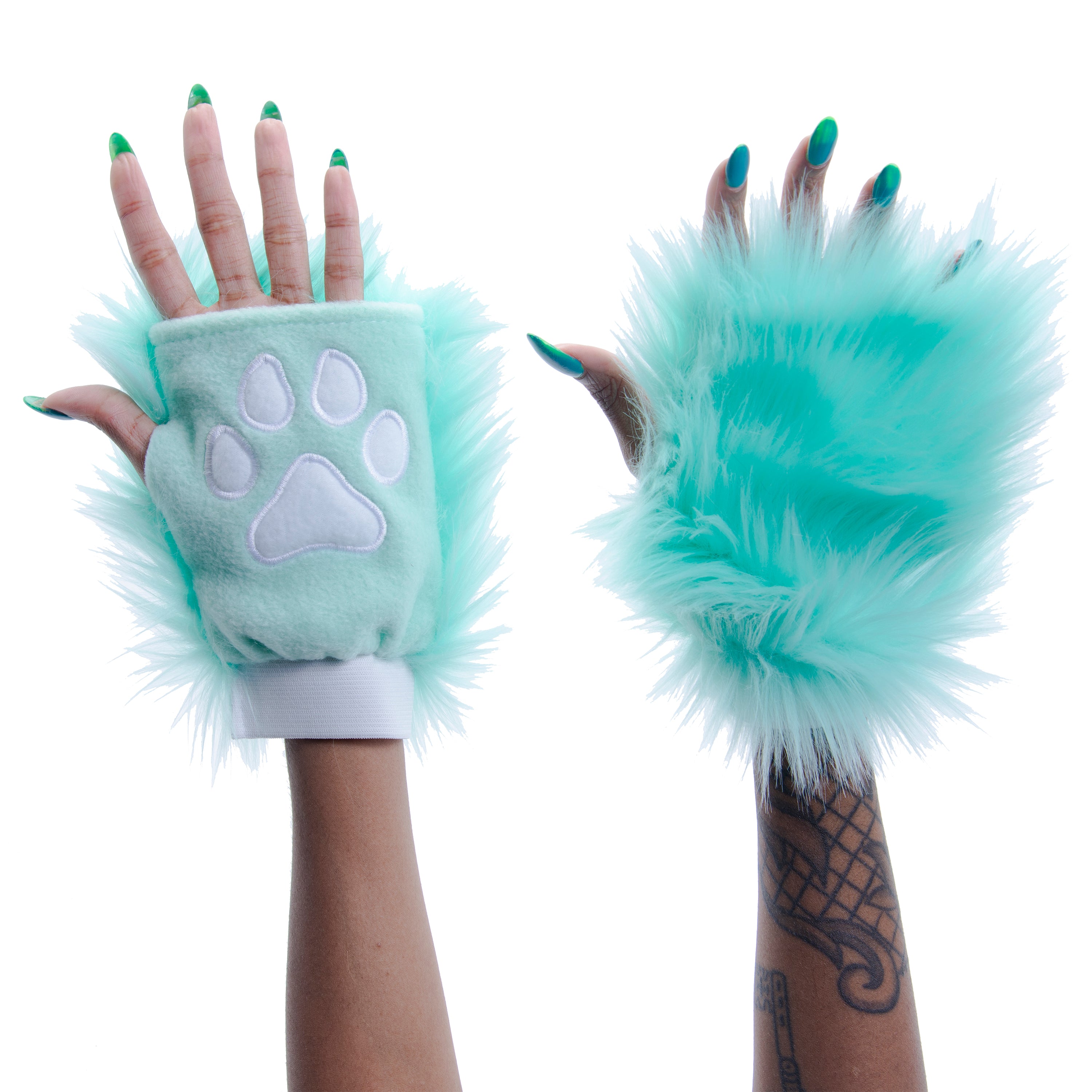 mint Pawlets faux fur partial fursuit hand paw gloves furry halloween costume anime cosplay