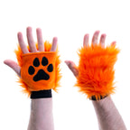 orange Pawlets faux fur partial fursuit hand paw gloves furry halloween costume anime cosplay