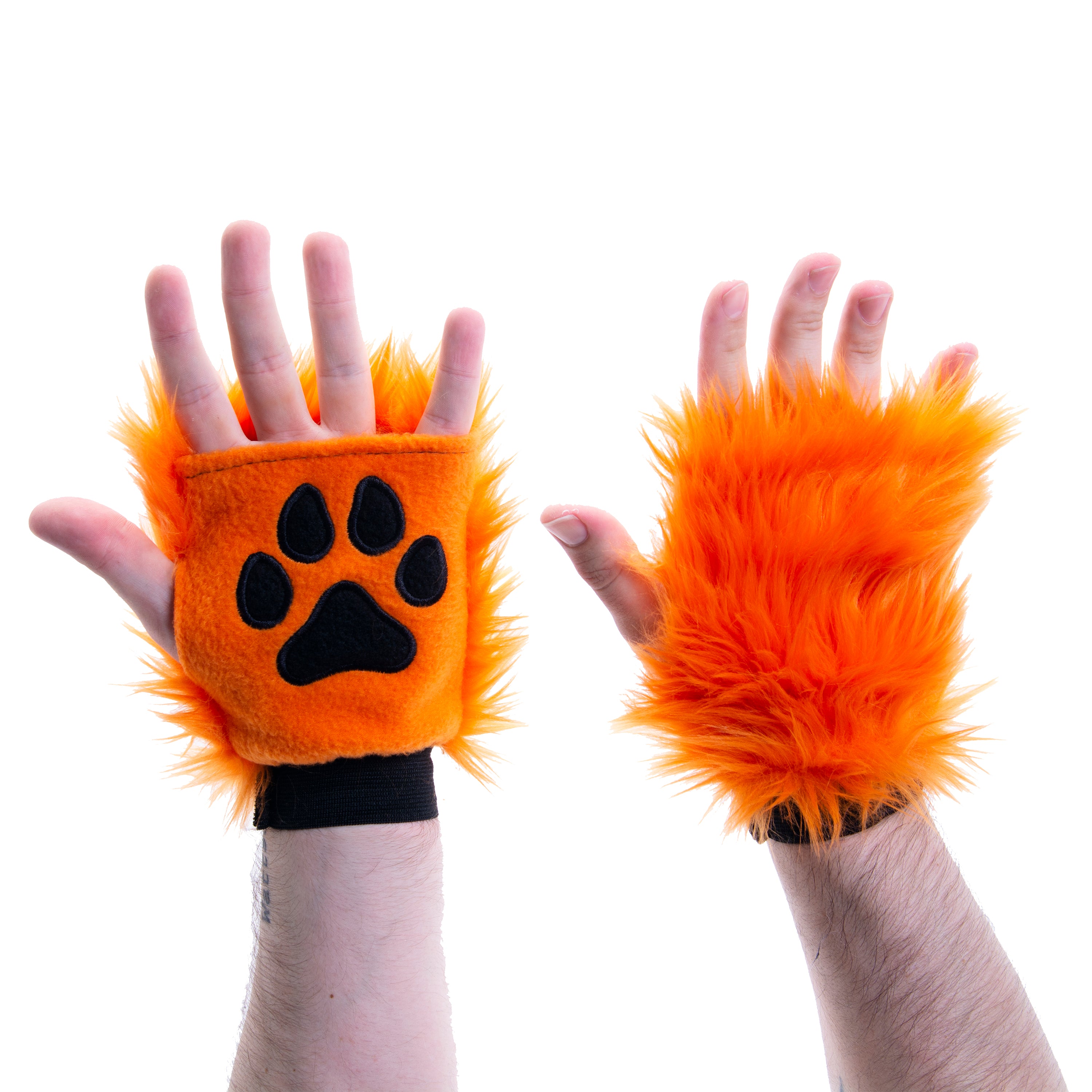 orange Pawlets faux fur partial fursuit hand paw gloves furry halloween costume anime cosplay