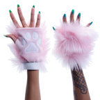 light pink Pawlets faux fur partial fursuit hand paw gloves furry halloween costume anime cosplay
