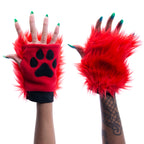 red Pawlets faux fur partial fursuit hand paw gloves furry halloween costume anime cosplay