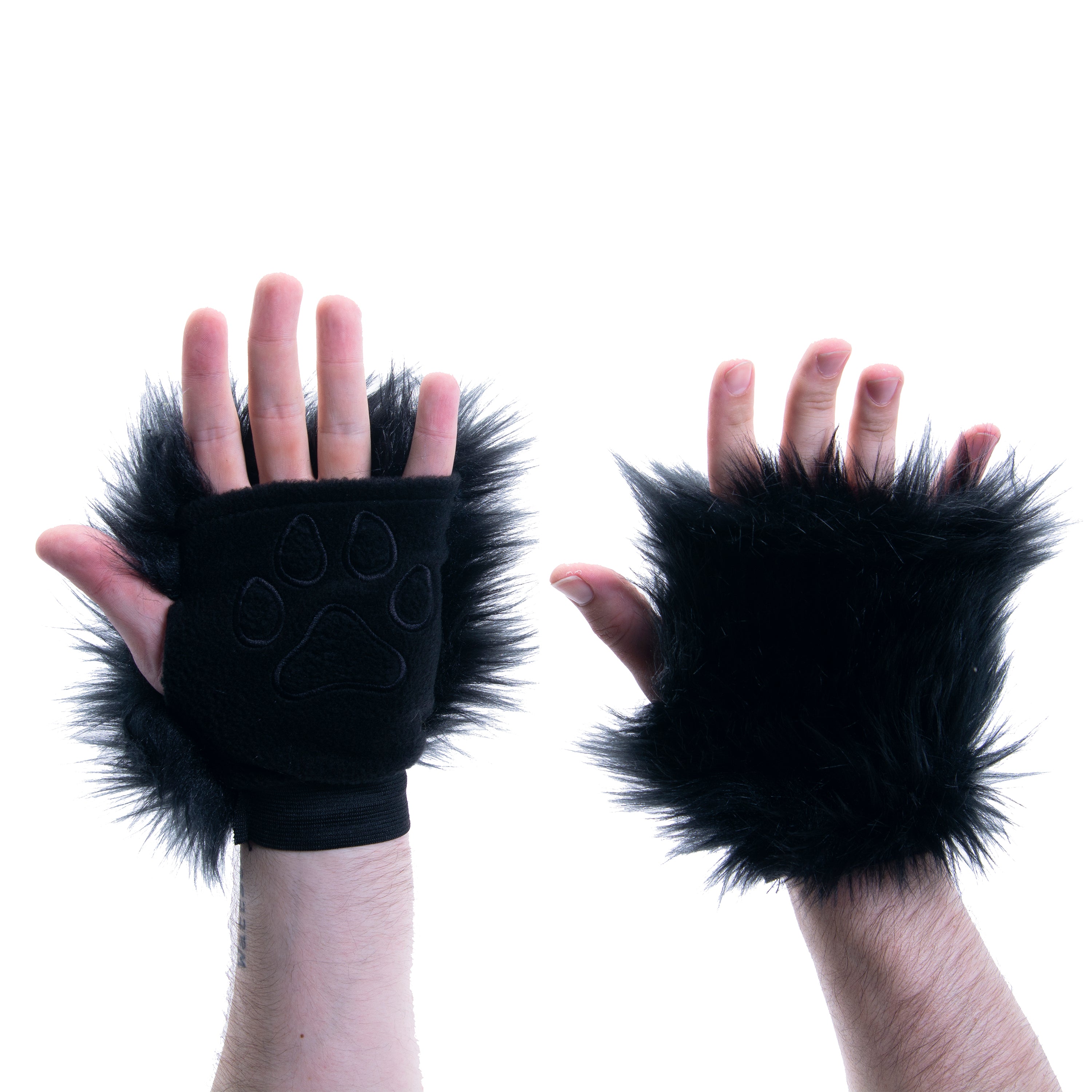 black with black beans Pawlets faux fur partial fursuit hand paw gloves furry halloween costume anime cosplay