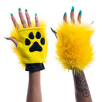 yellow Pawlets faux fur partial fursuit hand paw gloves furry halloween costume anime cosplay