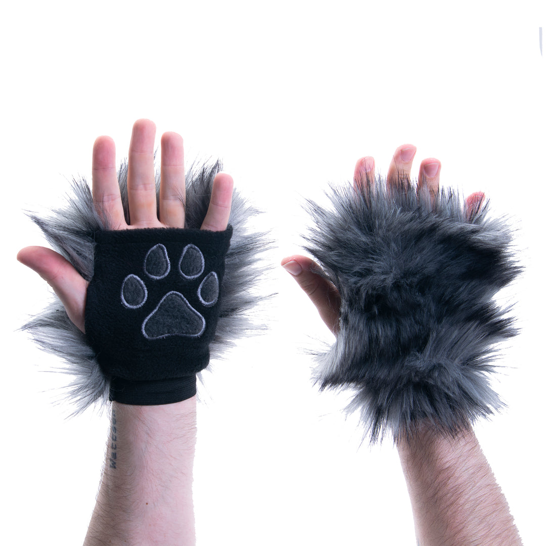 gray Wild Wolf Fur Pawlets by Pawstar. Made from high quality faux fur. Great for costumes, cosplays, furries, and more.