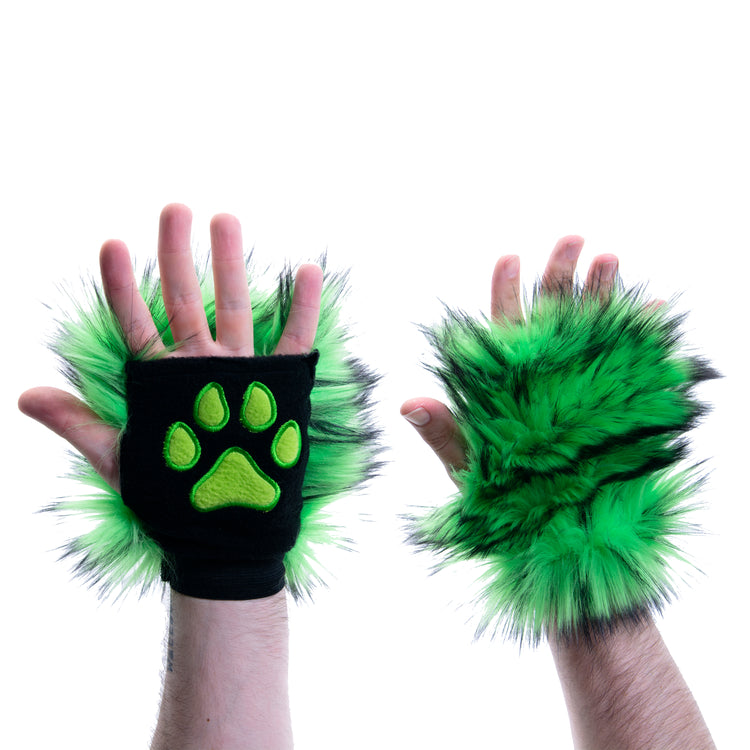 lime green Wild Wolf Fur Pawlets by Pawstar. Made from high quality faux fur. Great for costumes, cosplays, furries, and more.