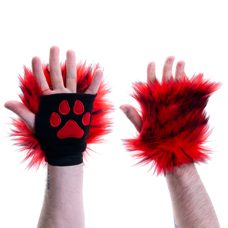 red Wild Wolf Fur Pawlets by Pawstar. Made from high quality faux fur. Great for costumes, cosplays, furries, and more.