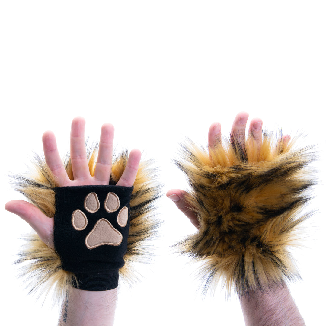 brown realistic Wild Wolf Fur Pawlets by Pawstar. Made from high quality faux fur. Great for costumes, cosplays, furries, and more.