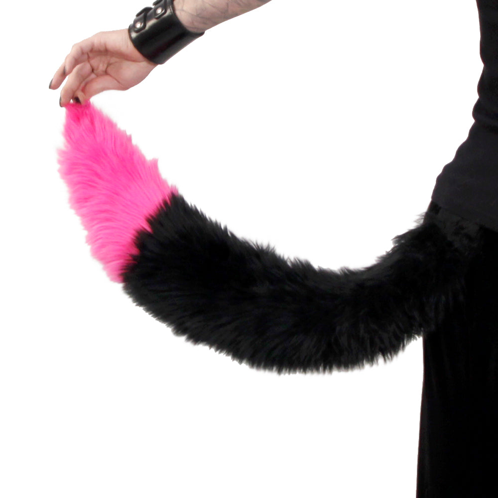hot pink Pawstar furry fluffy faux fur yip tip fox tail. For costumes, cosplay and furry.