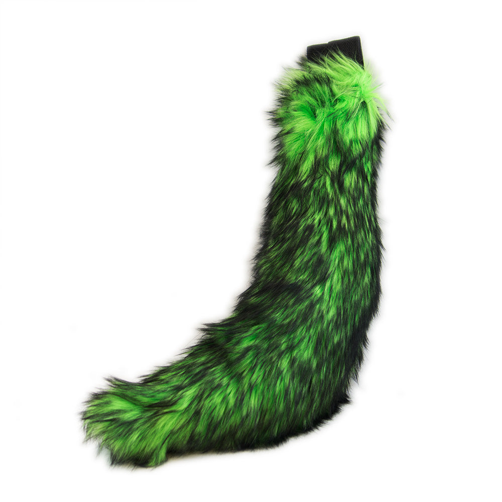 lime green pawstar faux fur wild wolf mini tail for furries and cosplay.